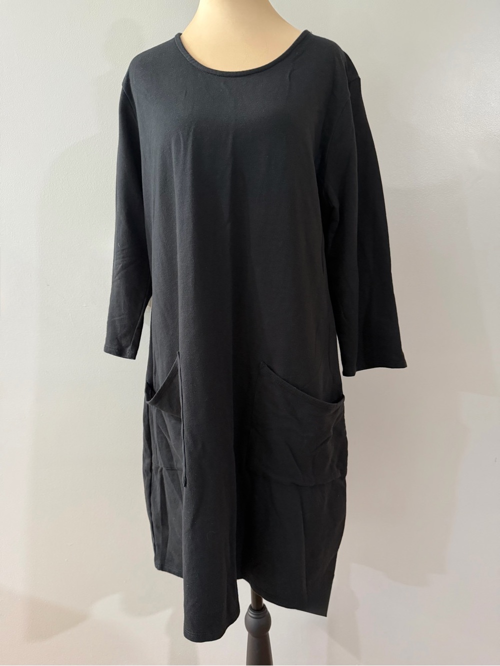 Lulu-B Black 3/4 Sleeve Pockets Cotton Stretch Casual Women's Mini Shift Dress